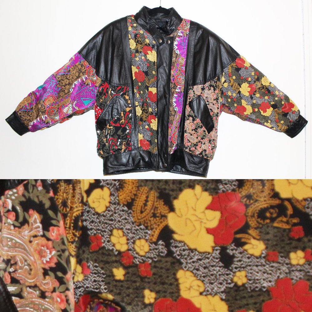 Vintage 80s Leather / Cloth Bomber Jacket